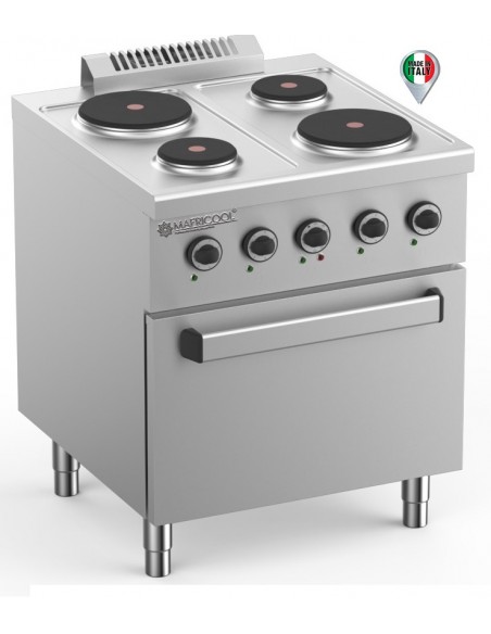 Cocina Eléctrica 4 Placas con Horno Eléctrico Estático GN2/1 Fondo 700 MAFELPR77FE MAFRICOOL