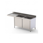Fregadero Industrial Acero Inoxidable Con 2 Cuba y Escurridor Con Puertas Correderas