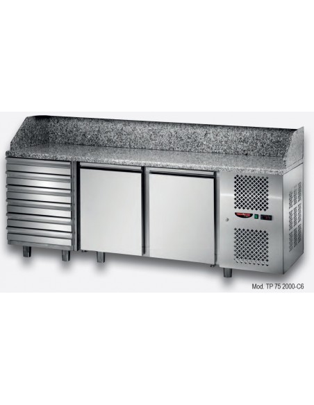 Mesas de Pizzas Profesional 600×400 Acero Inox Fondo 800 con puertas y cajones TP80 MESFRED