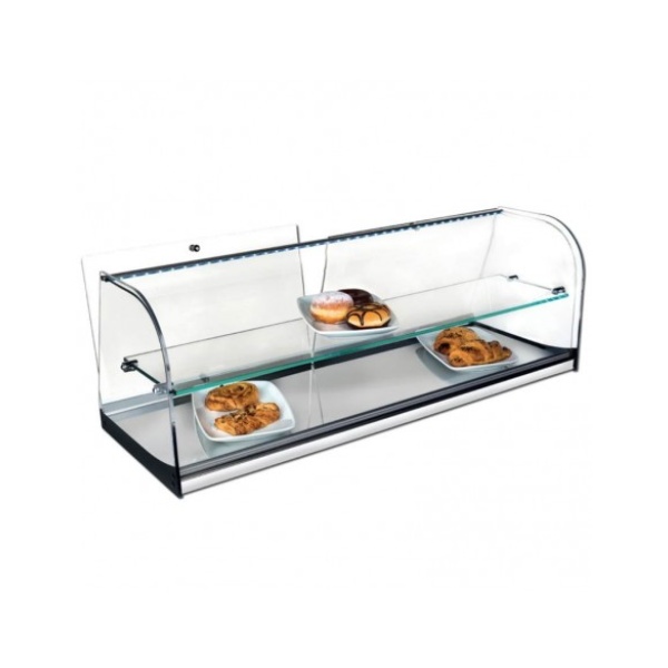 Vitrinas Neutras Cristal Curvo con Base en Acero Inoxidable Con Puertas INOX-VRCP100LED